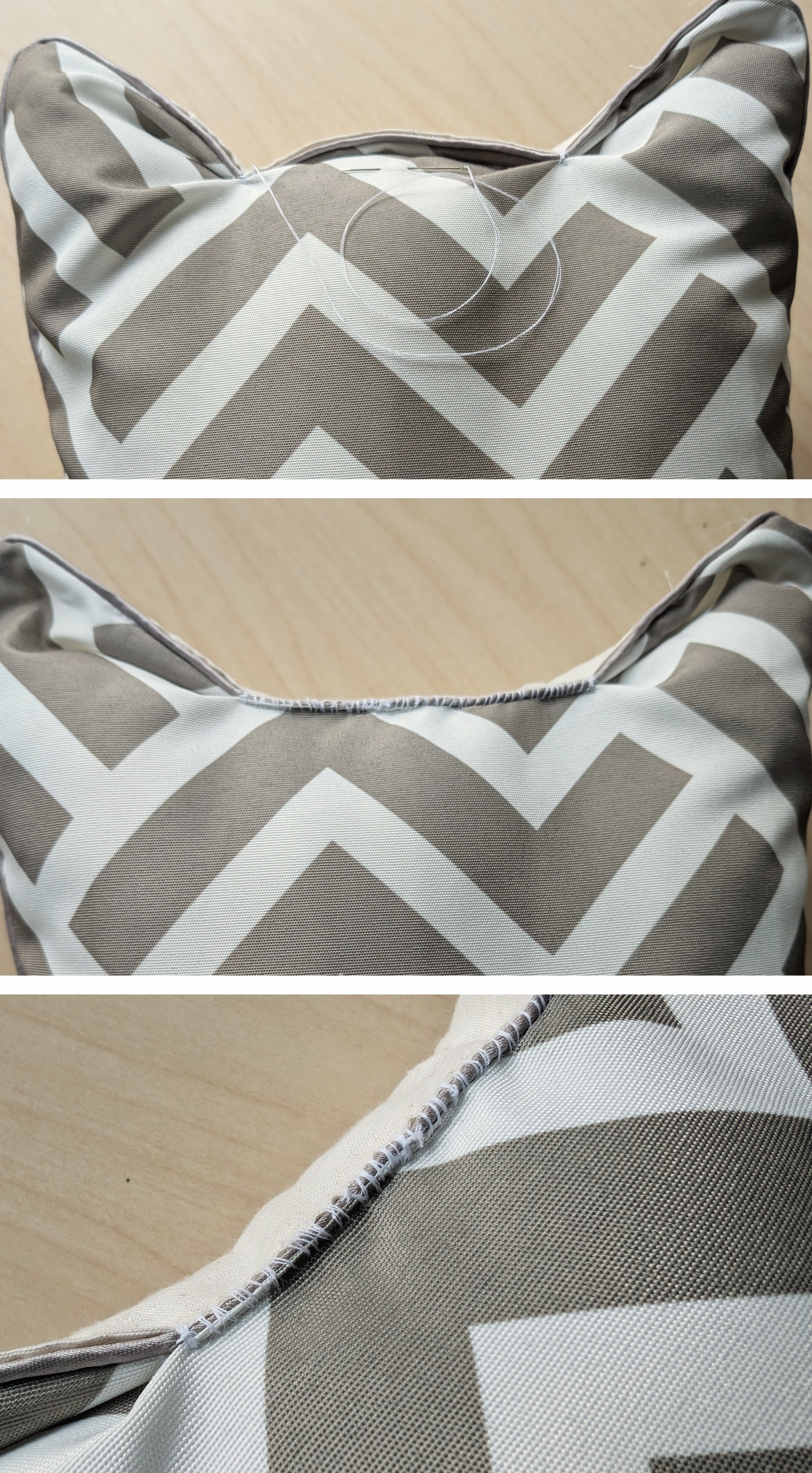 Progress pictures of sewing the ears.